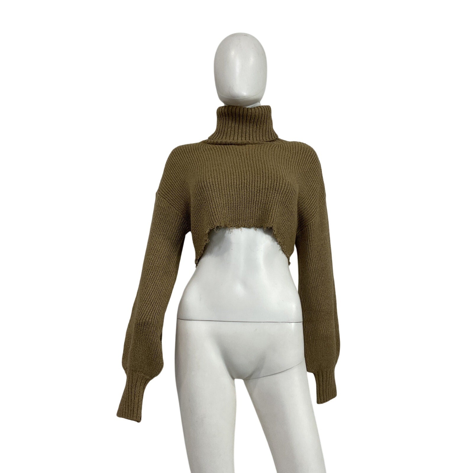 L'Academie 'Lucia' Tan Acrylic Cropped Turtleneck Sweater Size XS