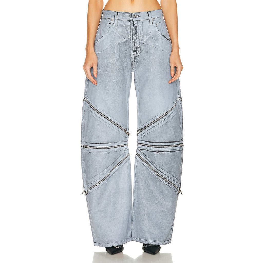 Eb Denim Zipped Gray Frederic Wide Leg Denim Jean Size 24