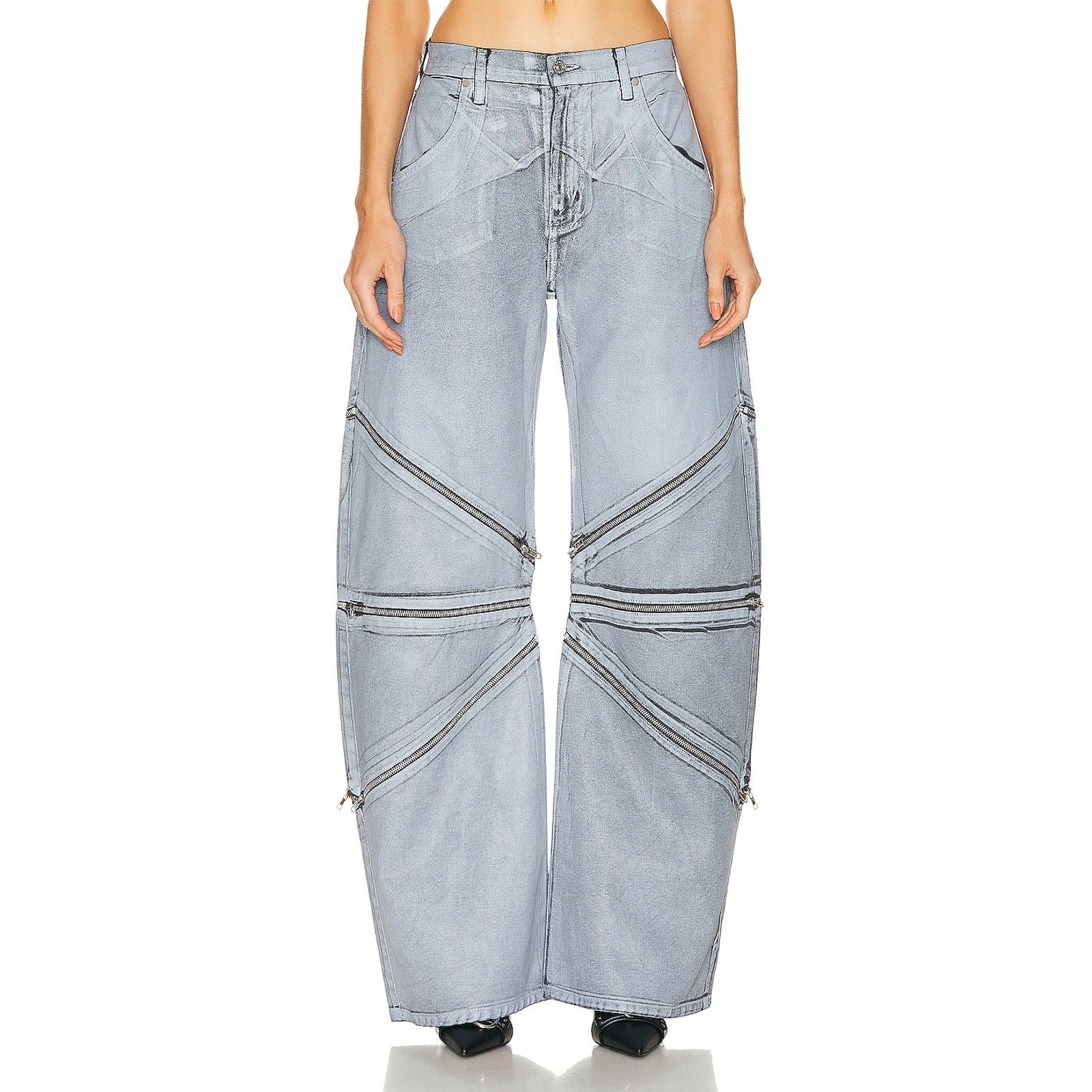 Eb Denim Zipped Gray Frederic Wide Leg Denim Jean Size 24