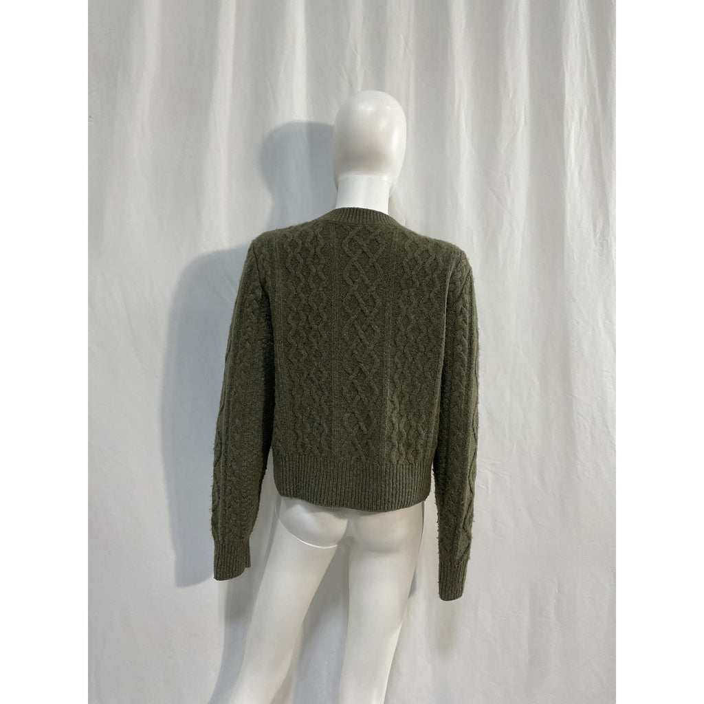 Favorite Daughter Green Merino Wool Cable Pullover Sweater Size M