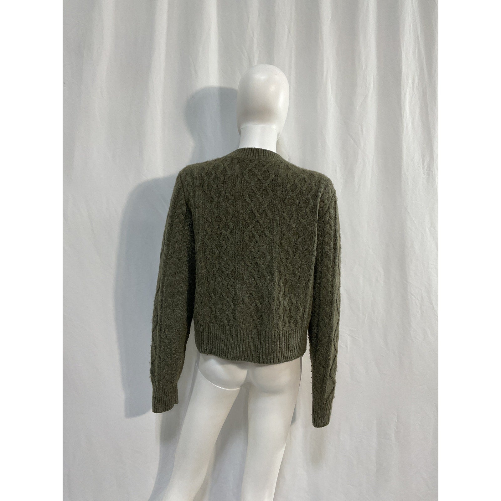 Favorite Daughter Green Merino Wool Cable Pullover Sweater Size M