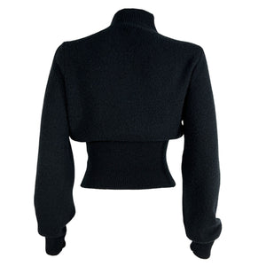 L'Academie Ribbed Black Missie Mock Neck Sweater Size S