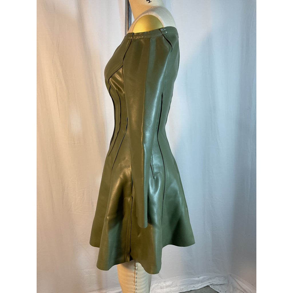 Norma Kamali Green 'Grace' Off Shoulder Mini Dress Size S - NWT