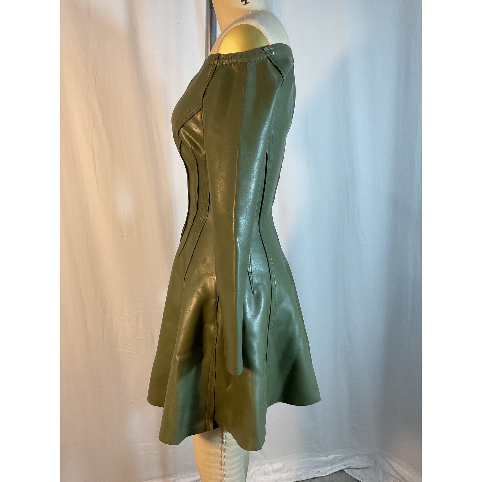Norma Kamali Green 'Grace' Off Shoulder Mini Dress Size S - NWT