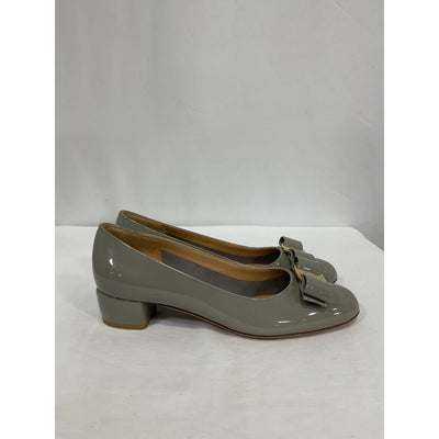 Salvatore Ferragamo Vara Grey Patent Pumps - Size 5.5