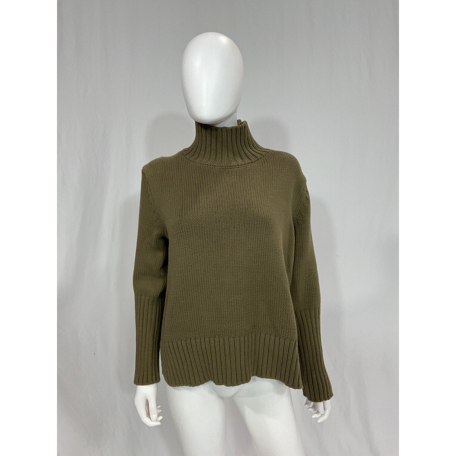 White + Warren High Rib Green Turtleneck Size S