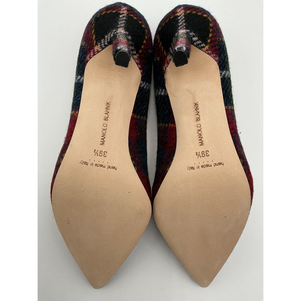 Manolo Blahnik Bb 105 Red Wool Check Wool Pumps Size 9.5