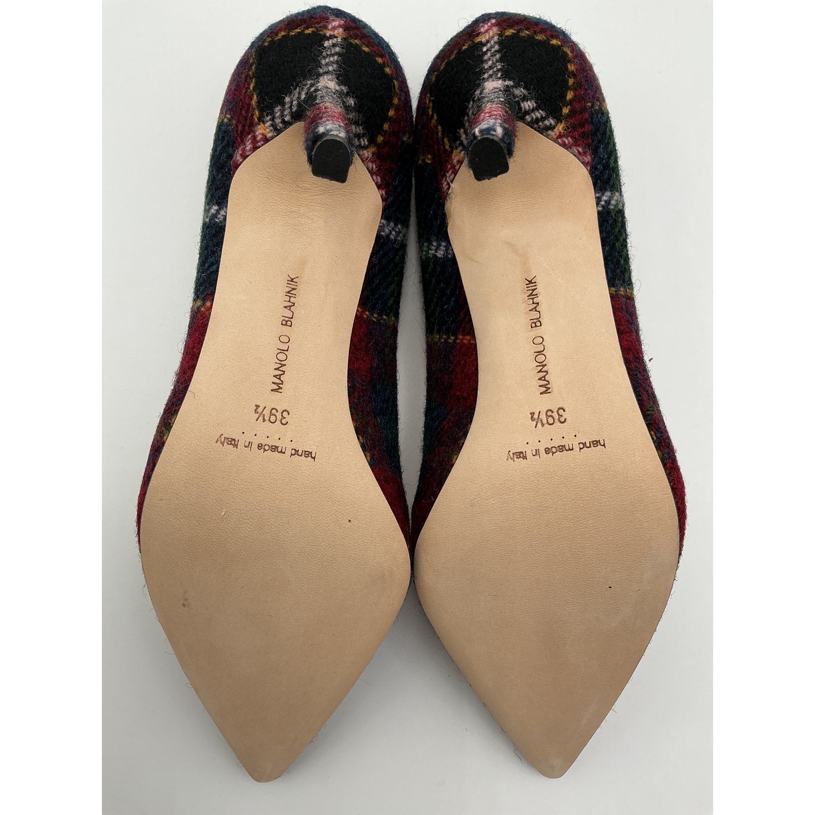 Manolo Blahnik Bb 105 Red Wool Check Wool Pumps Size 9.5