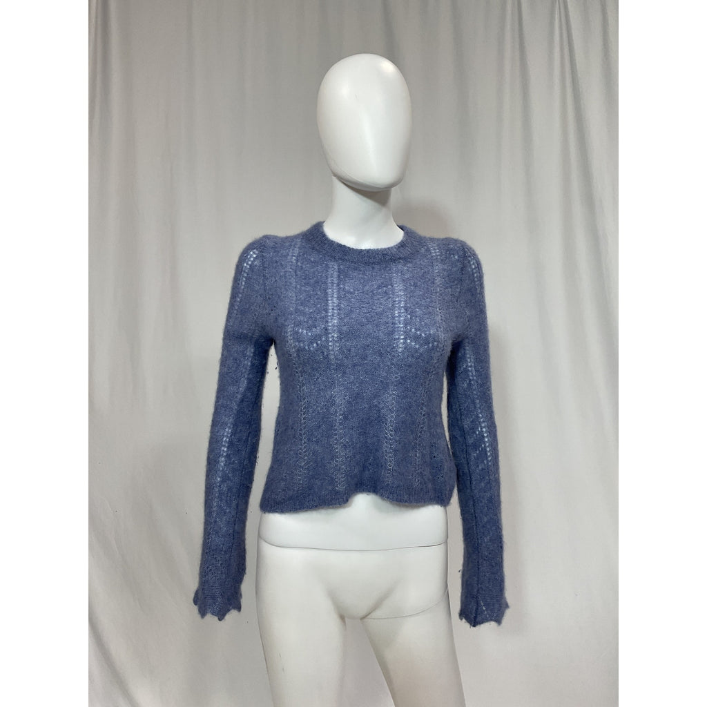 Autumn Cashmere 'Bell' Blue Sleeve Pointelle Crew Size XS