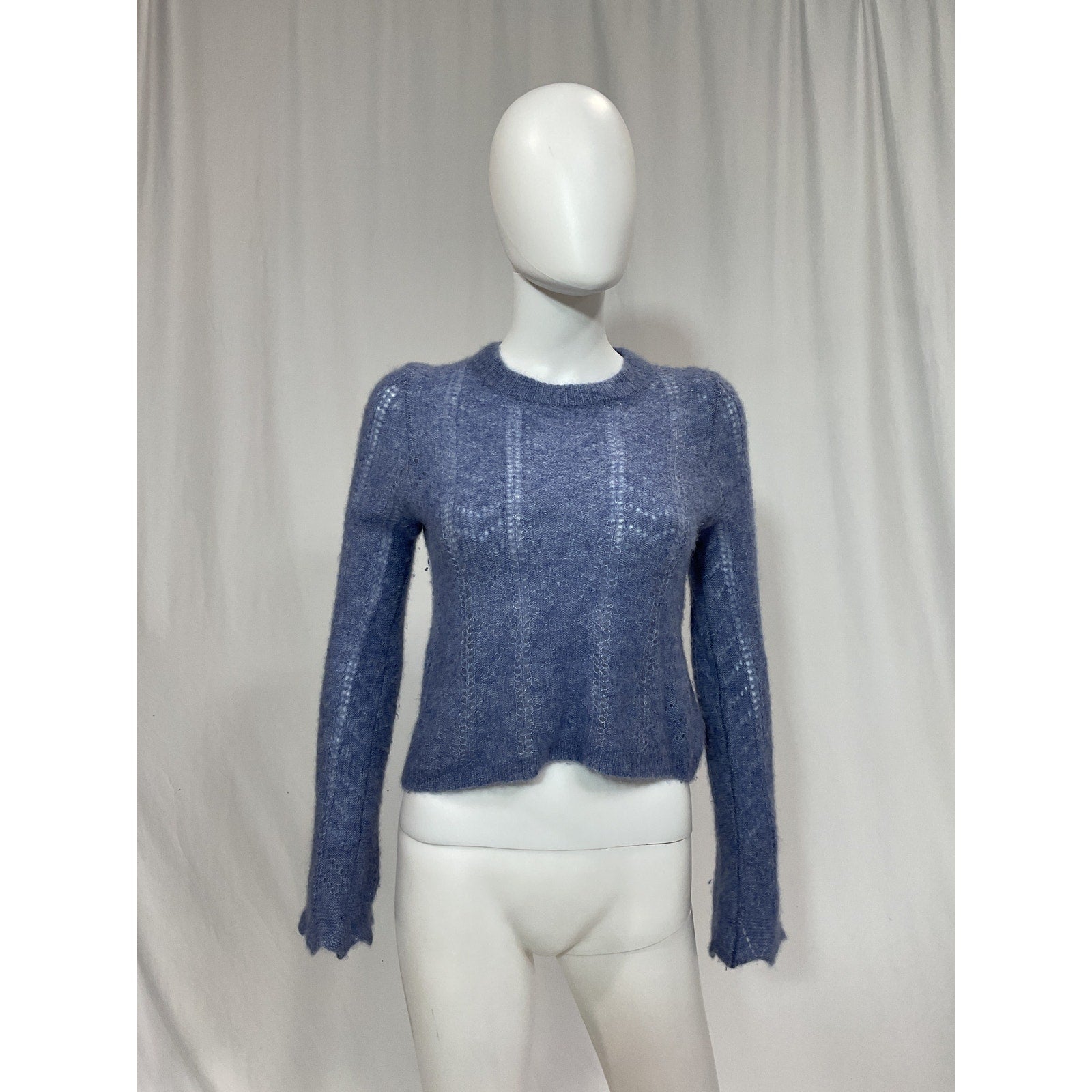 Autumn Cashmere 'Bell' Blue Sleeve Pointelle Crew Size XS