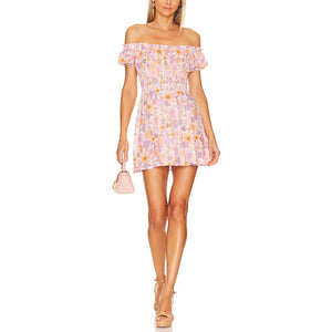 Tularosa 'Aurora' Purple Off Shouder Floral  Mini Dress Size S