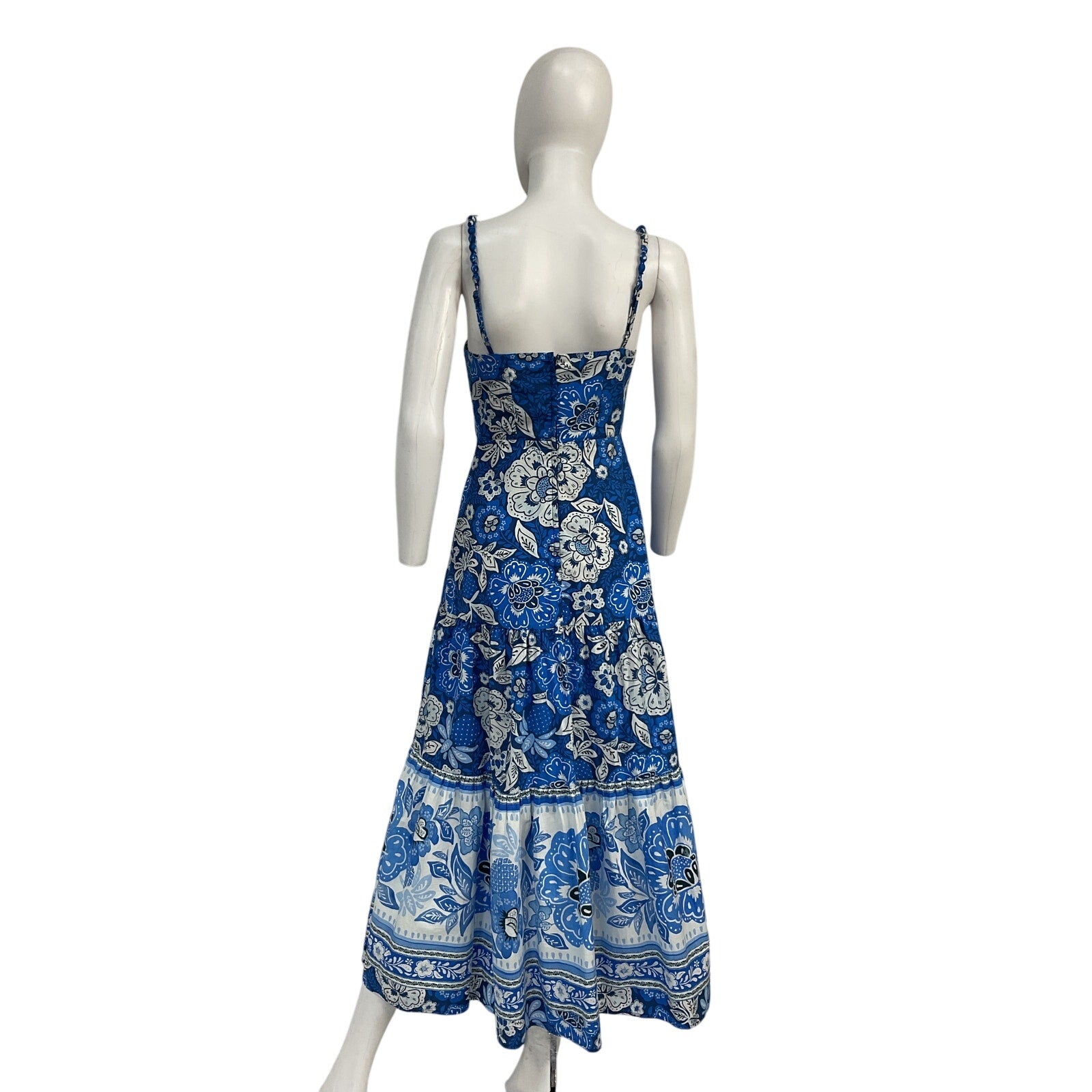 Farm Rio Full Of Flowers Blue Cotton Midi Sundress Size XS