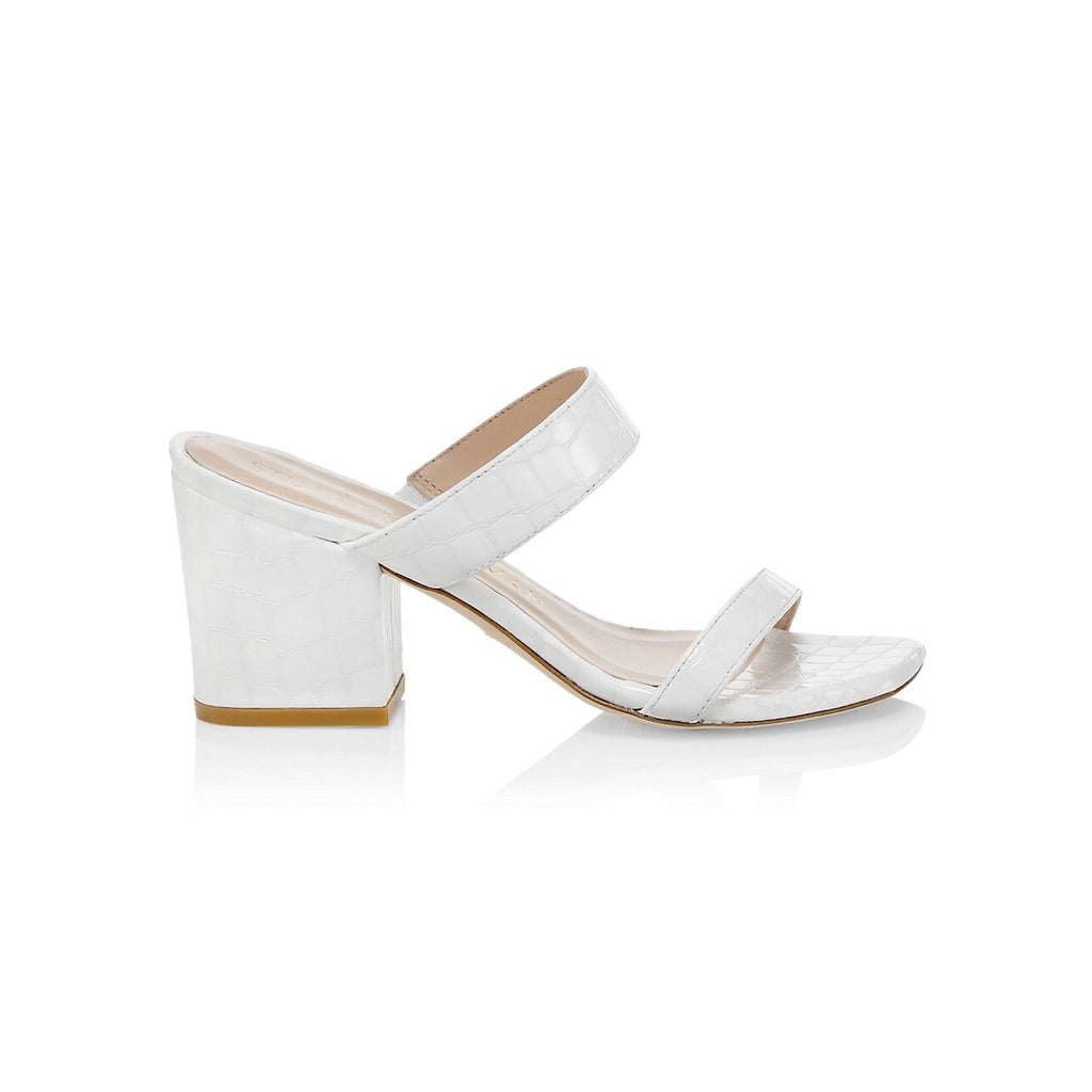 Stuart Weitzman 'Croc-Embossed' White Leather Mules Size 11