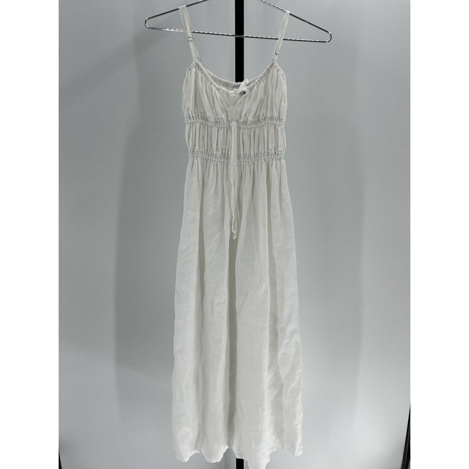 Faithfull The Brand 'Francesca' White Shirred Linen Midi Dress Size M