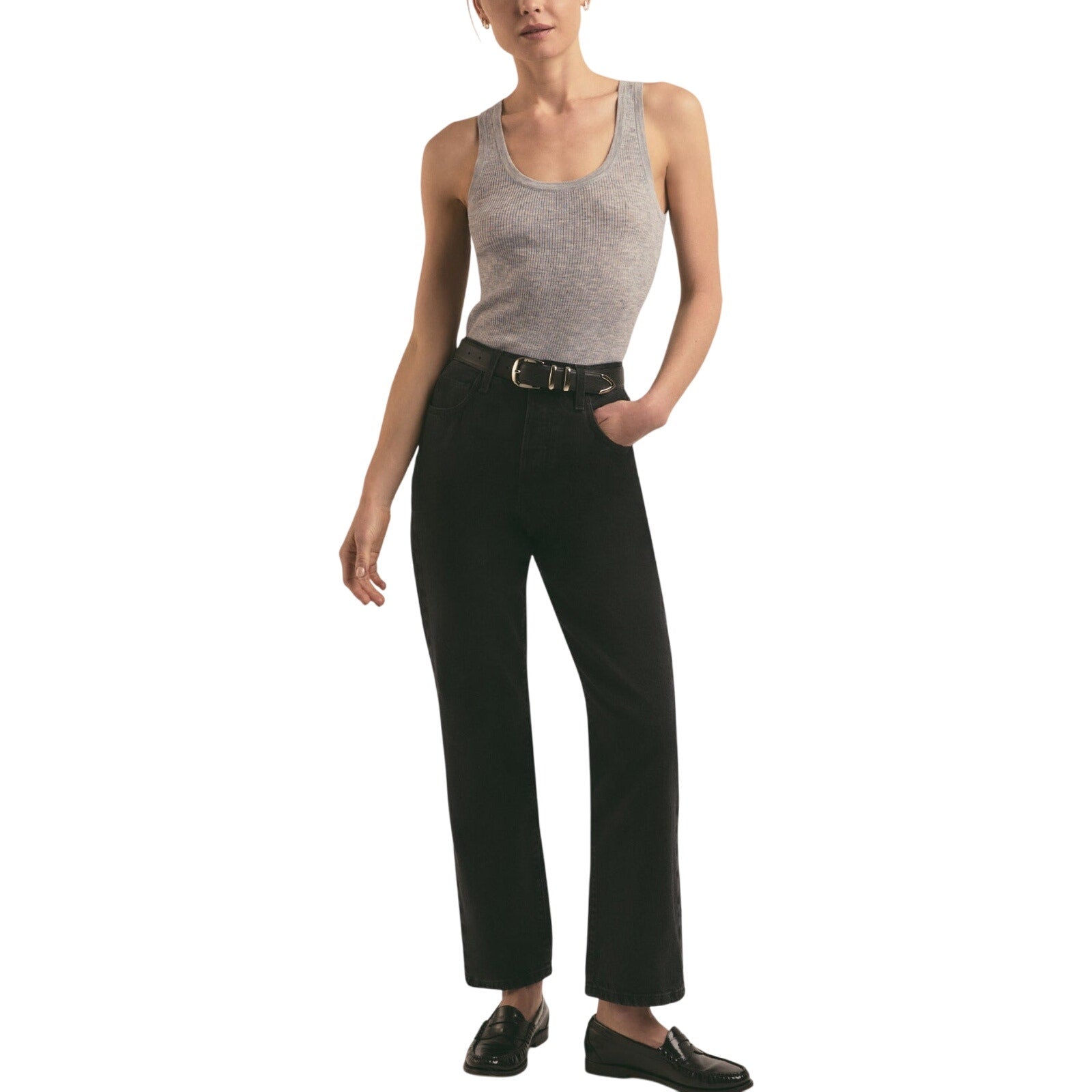Favorite Daughter 'The Otto' Black Cotton High Rise Boyfriend Ankle Size 30