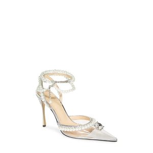 Mach & Mach Silver Leather Diamond Of Elizabeth Imitation Pearl Pointed Toe Pump Size 7.5