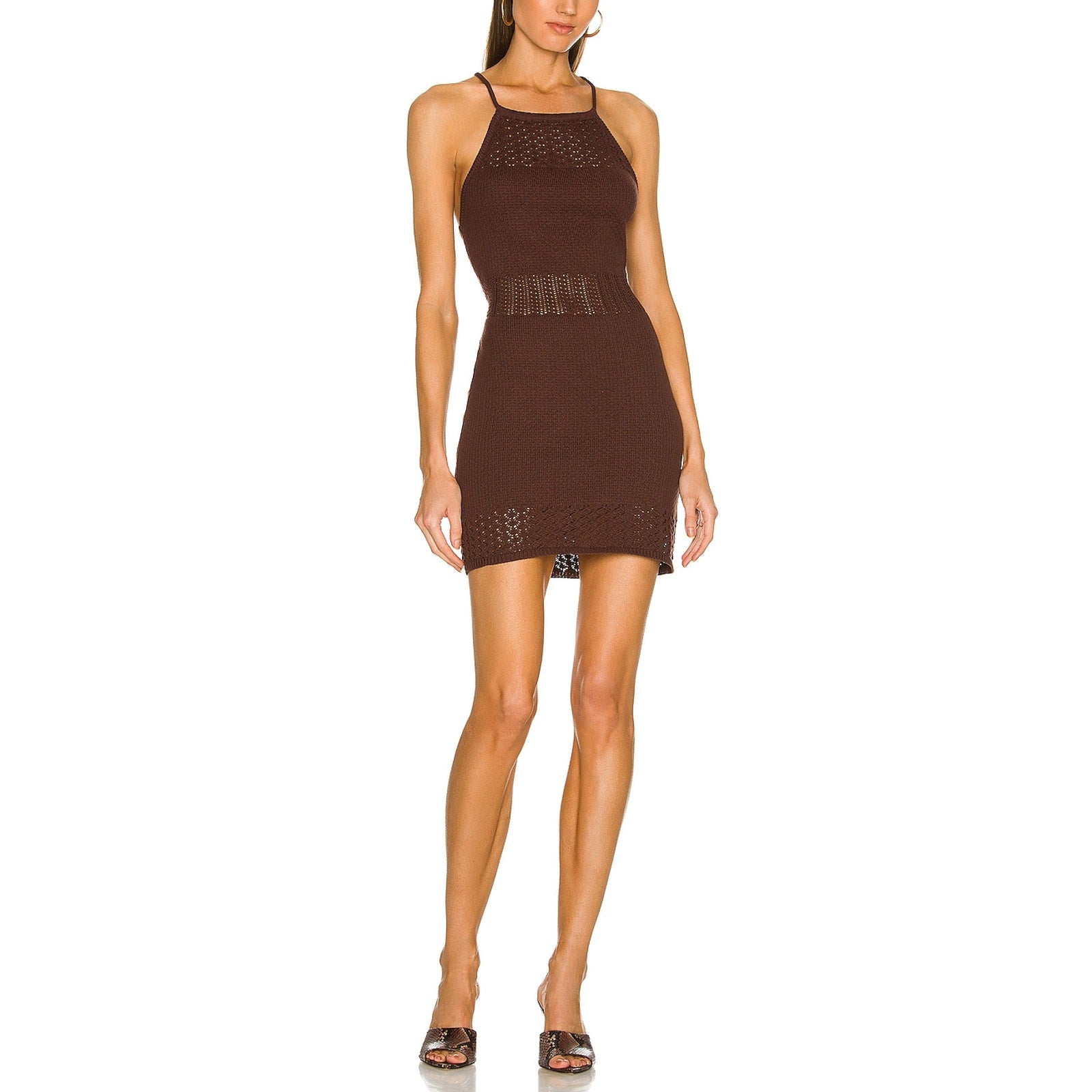Shona Joy 'Calypso' Brown Crochet Open Back Mini Dress Size XS