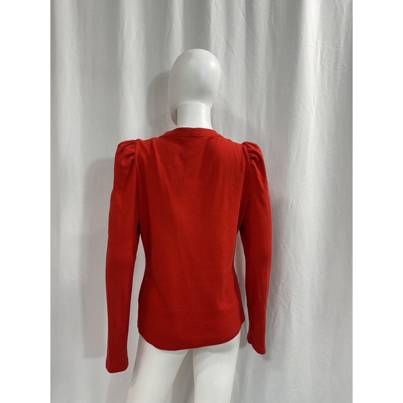 Veronica Beard 'Dekalb' Red Puff-Sleeve V Neck Top Size L