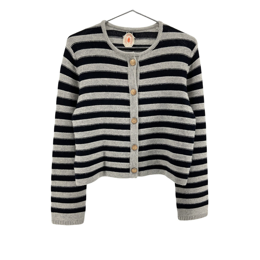Jardin Des Orangers White Striped Wool And Cashmere Cardigan Size L