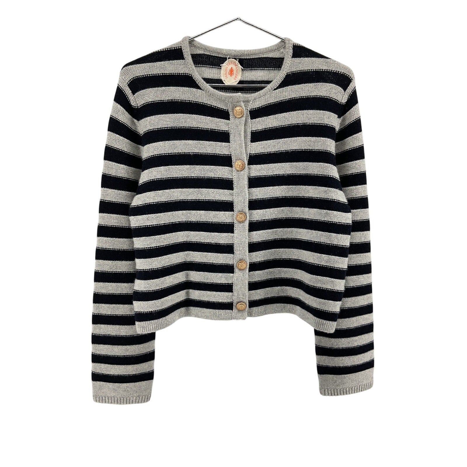 Jardin Des Orangers White Striped Wool And Cashmere Cardigan Size L