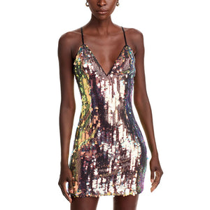 Ramy Brook Embellished Iridescent Sequin Crisscross Back Mini Dress Size 0