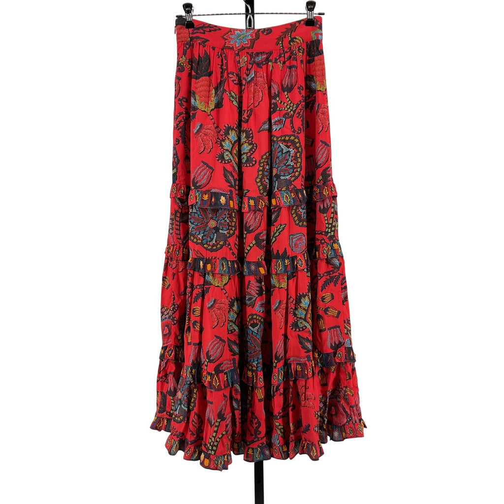 Farm Rio 'Tiered' Red Viscose Wrap Maxi Skirt Size XS