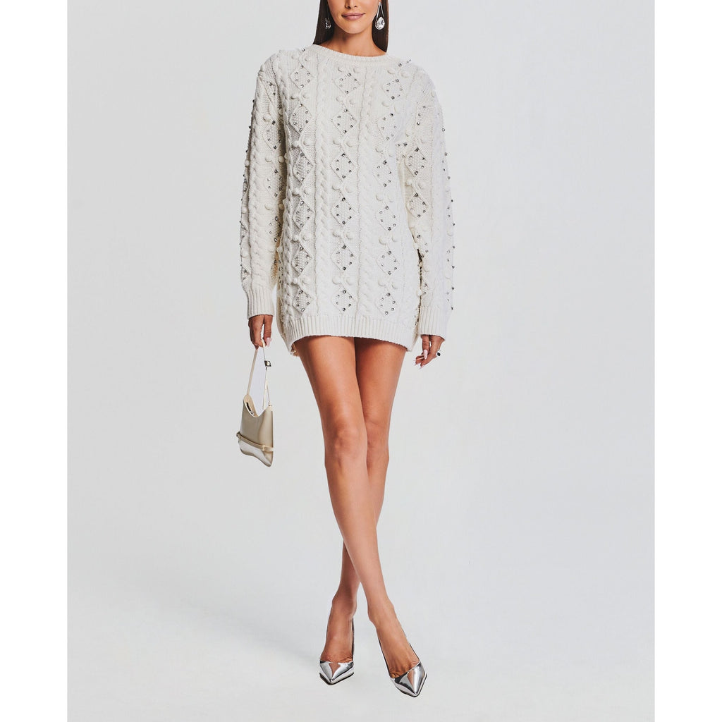 Retrofete 'Maple' White Acrylic Embellished Sweater Dress Size S - NWT