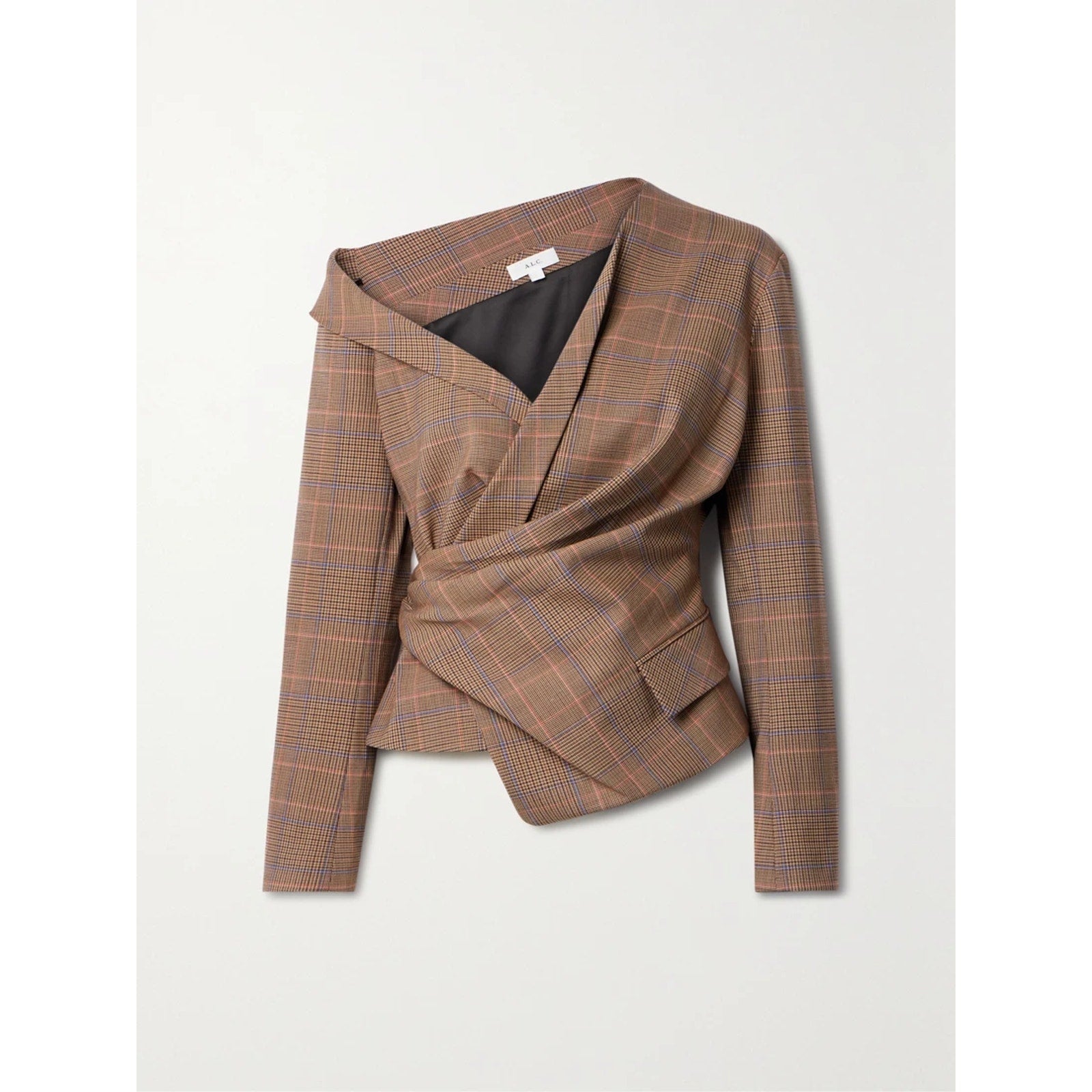 A.L.C. 'Skyla' Brown Draped Prince Of Wales Checked Woven Wrap Top Size 4 - NWT