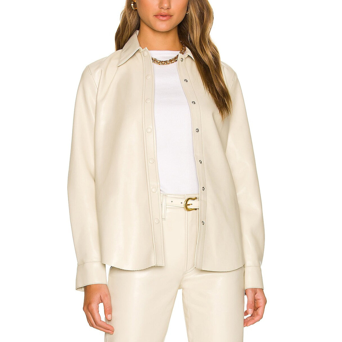 Agolde 'Calla' White Vegan Leather Shirt Size S