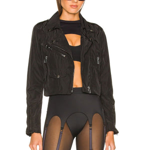 Adam Selman Sport Cropped Black Moto Jacket Size M
