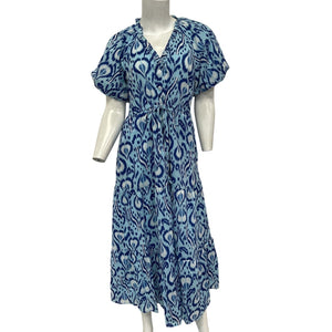 Banjanan Ikat Blue Poppy Midi Dress Size S