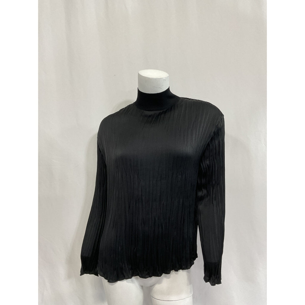 Vince Crushed Black Satin Mock Neck Top Size XS