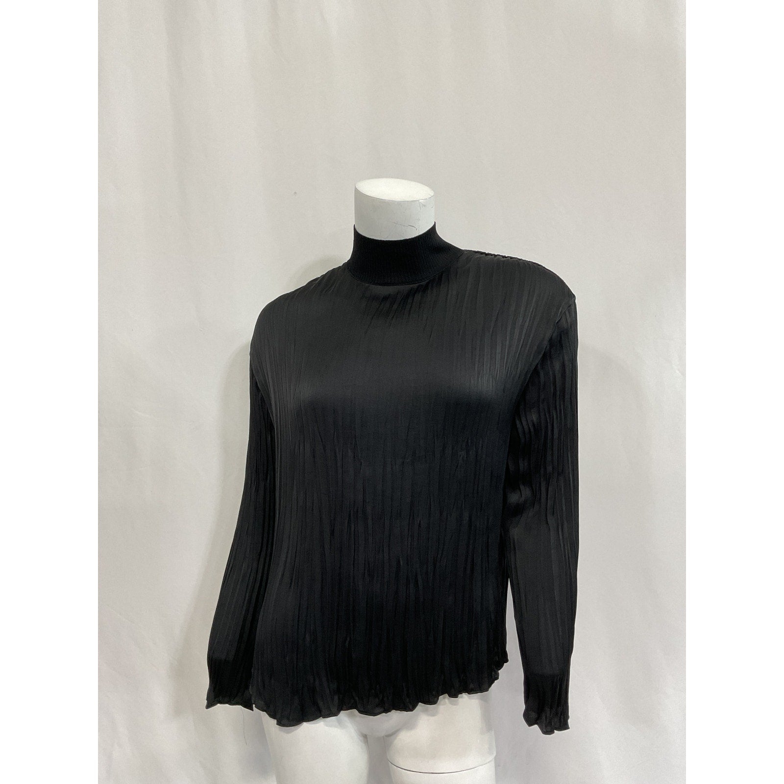 Vince Crushed Black Satin Mock Neck Top Size XS