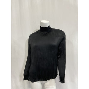Vince Crushed Black Satin Mock Neck Top Size XS