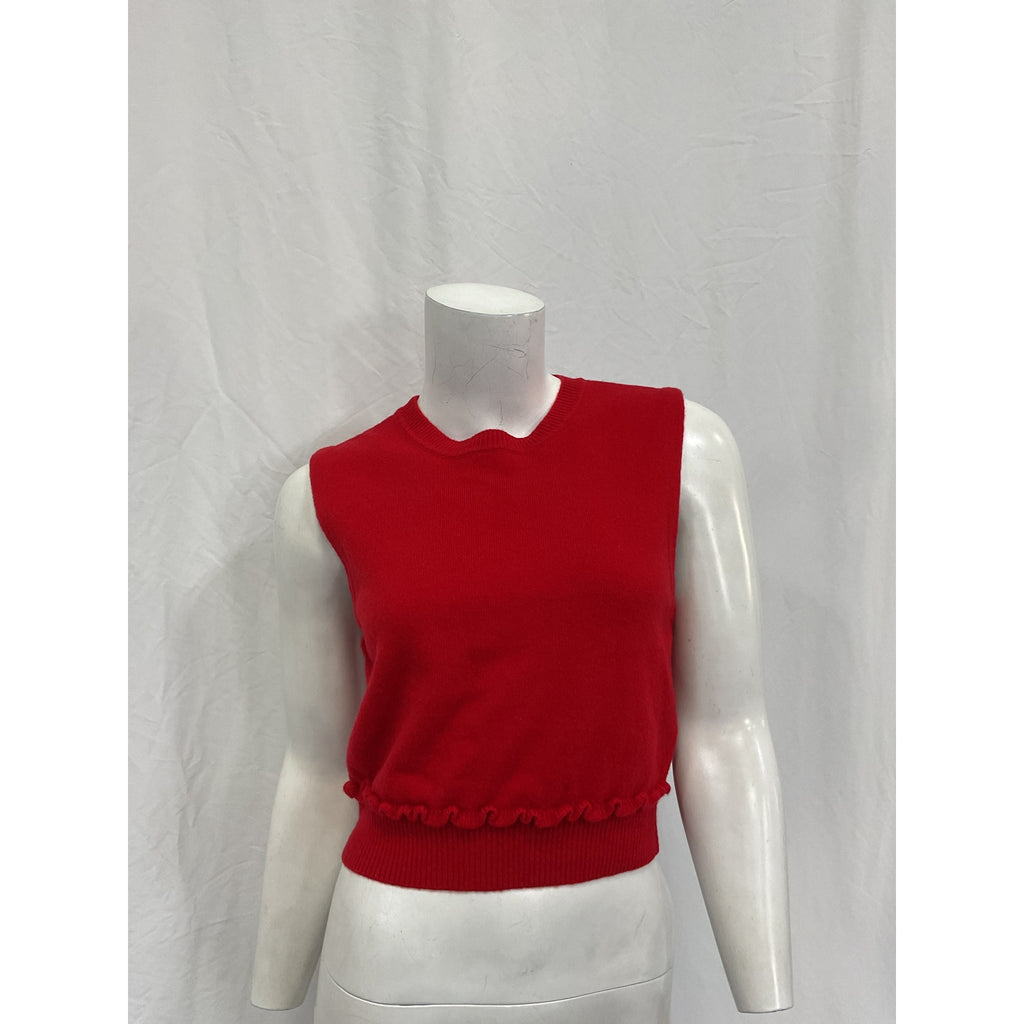 Sandro Ruffled Red Wool Crop Sweater Size M