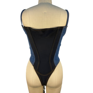 Mugler Structured Blue Corset Bodysuit Size 36 EU / US 4
