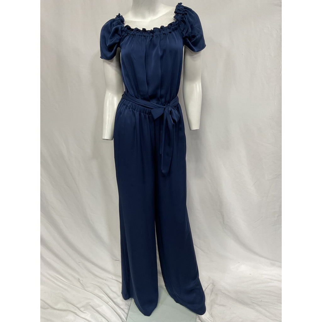 Ramy Brook 'Lee' Blue Satin Charmeuse Off Shoulder Jumpsuit Size M - NWT