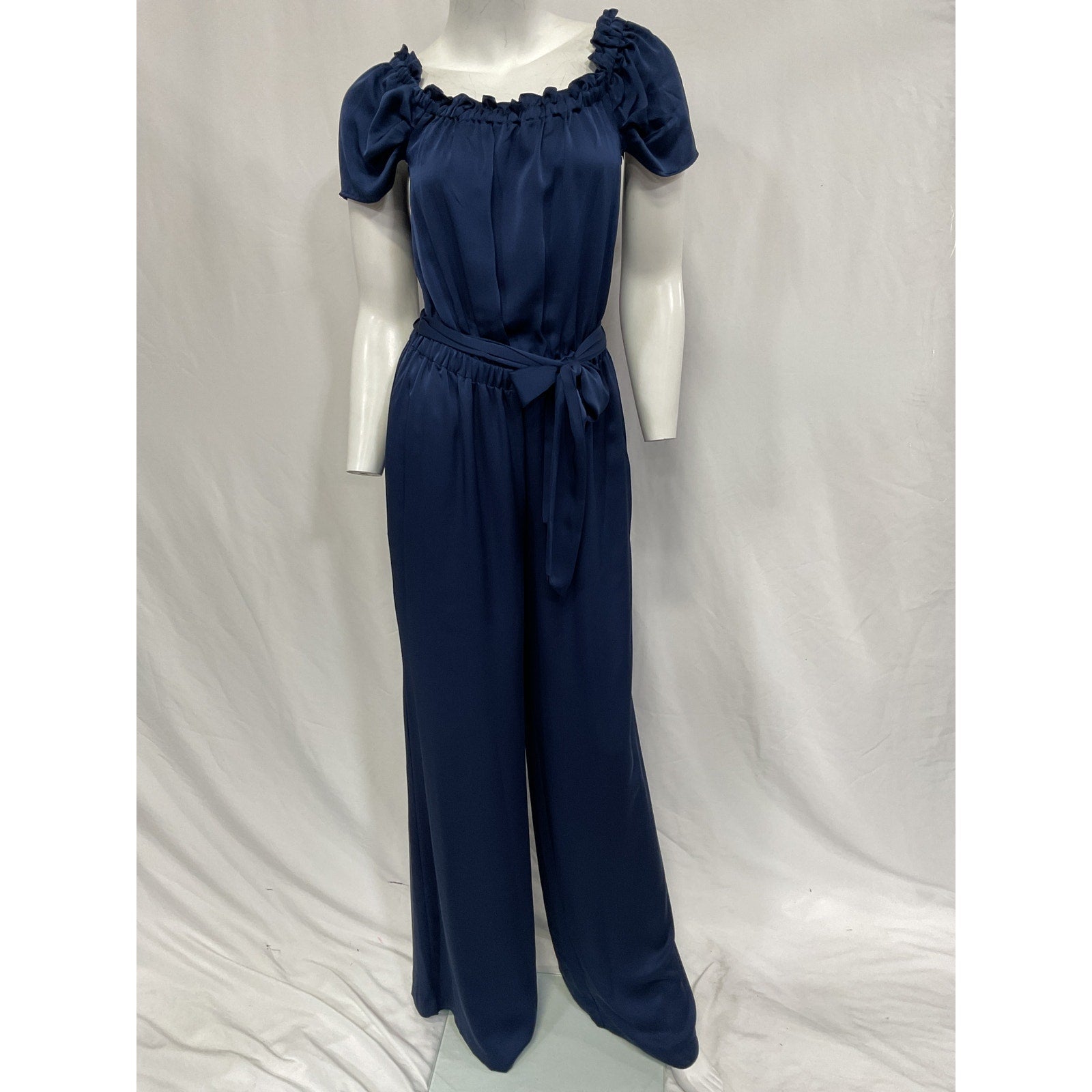 Ramy Brook 'Lee' Blue Satin Charmeuse Off Shoulder Jumpsuit Size M - NWT