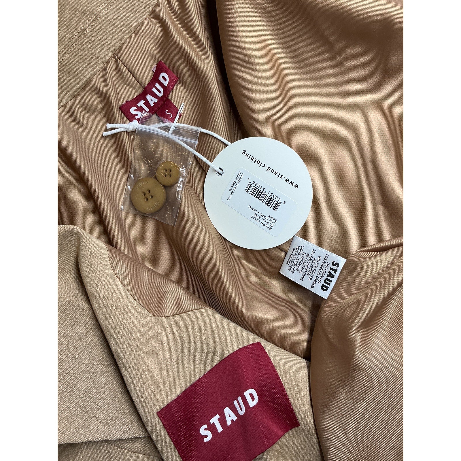 Staud 'Ralph' Tan Polyester Coat Size S - NWT