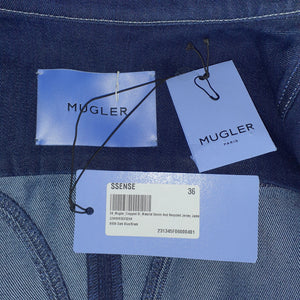 Mugler Cropped Blue Bi Material Corset Jacket Size 36 EU / US 4 NWT