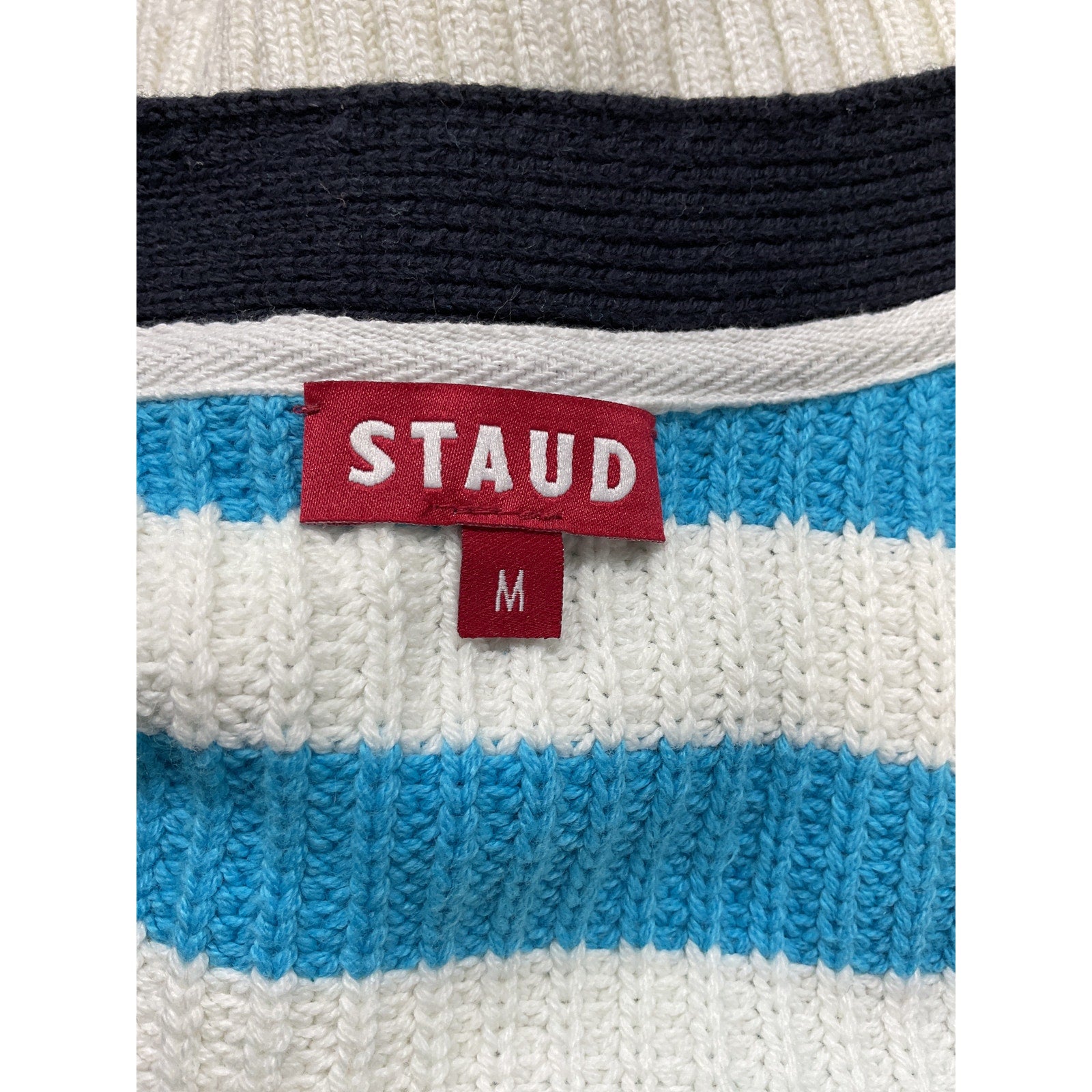 Staud 'Tide' Blue Crewneck Striped Cardigan Size M