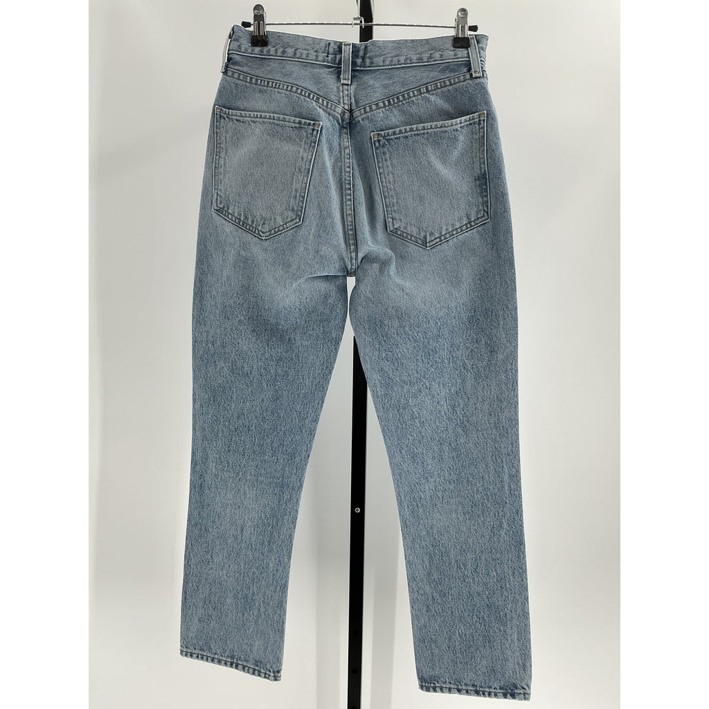 Agolde 'Riley' Blue Cotton High Rise Straight Crop Denim Jean Size 26
