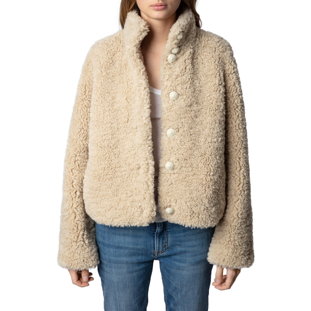 Zadig & Voltaire 'Fino' Tan Soft Curly Faux Fur Teddy Jacket Size L