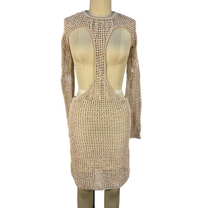 Dion Lee Cutout Tan Stirrup Crochet Mini Dress Size US 4 NWT