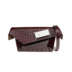 Maison Margiela Croc Embossed Burgundy Snatched Shoulder Bag Size Small