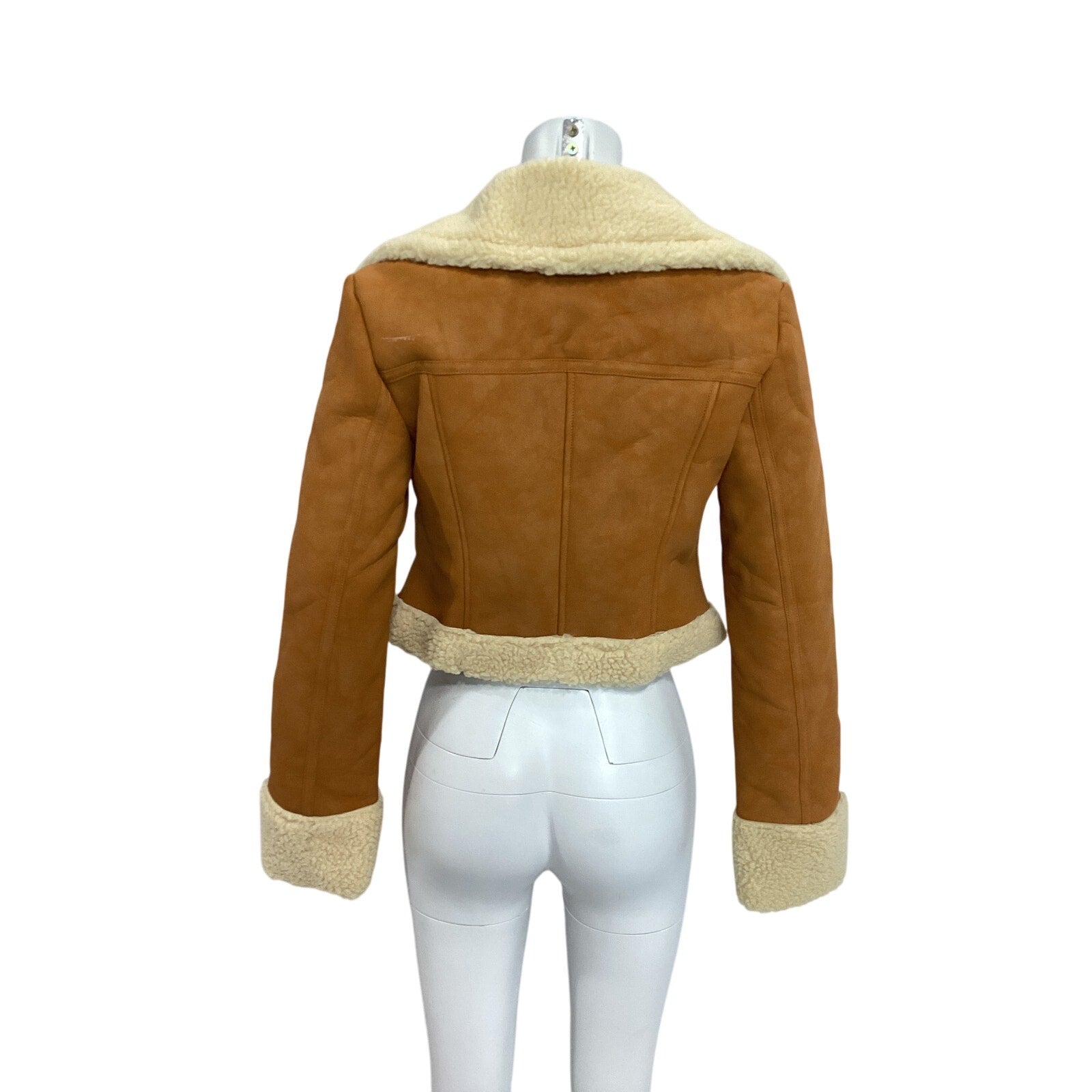 L'Academie X 'Bridget' Tan Polyester Taryn Fitted Faux Shearling Jacket Size S