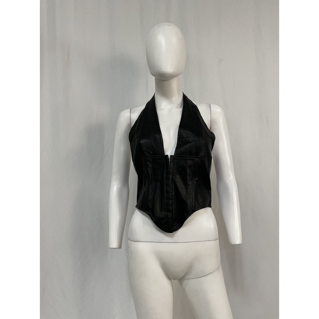 Miaou 'Mara' Black Polyurethane Corset Top Size XL
