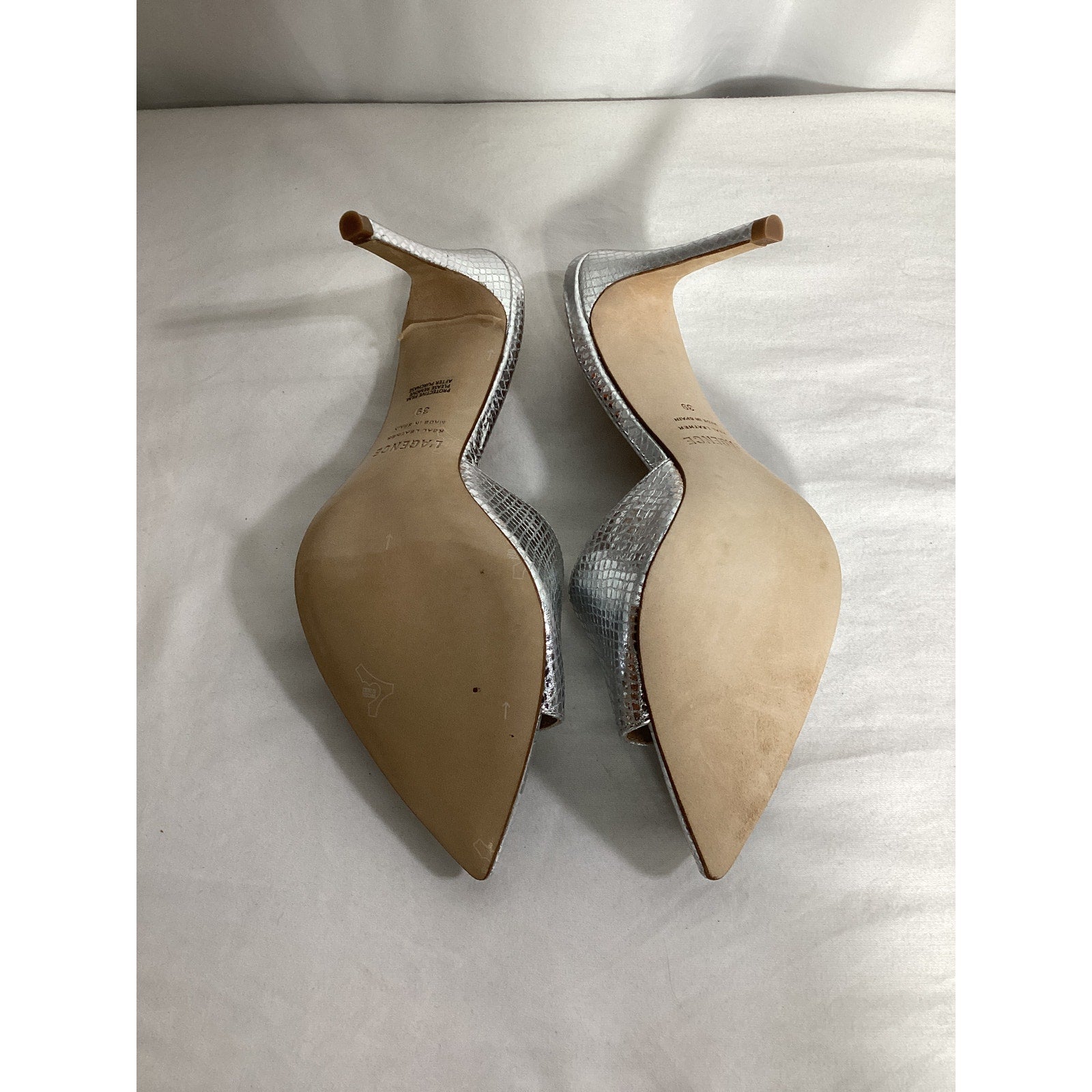 L'Agence 'Lolita' Silver Leather Pointed Toe Sandal Size 9