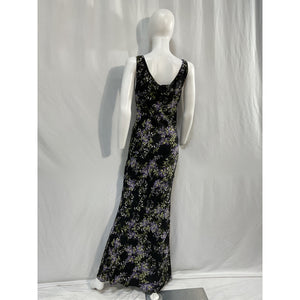 Norma Kamali Draped Floral-Print Black Polyester Georgette Gown Size XS