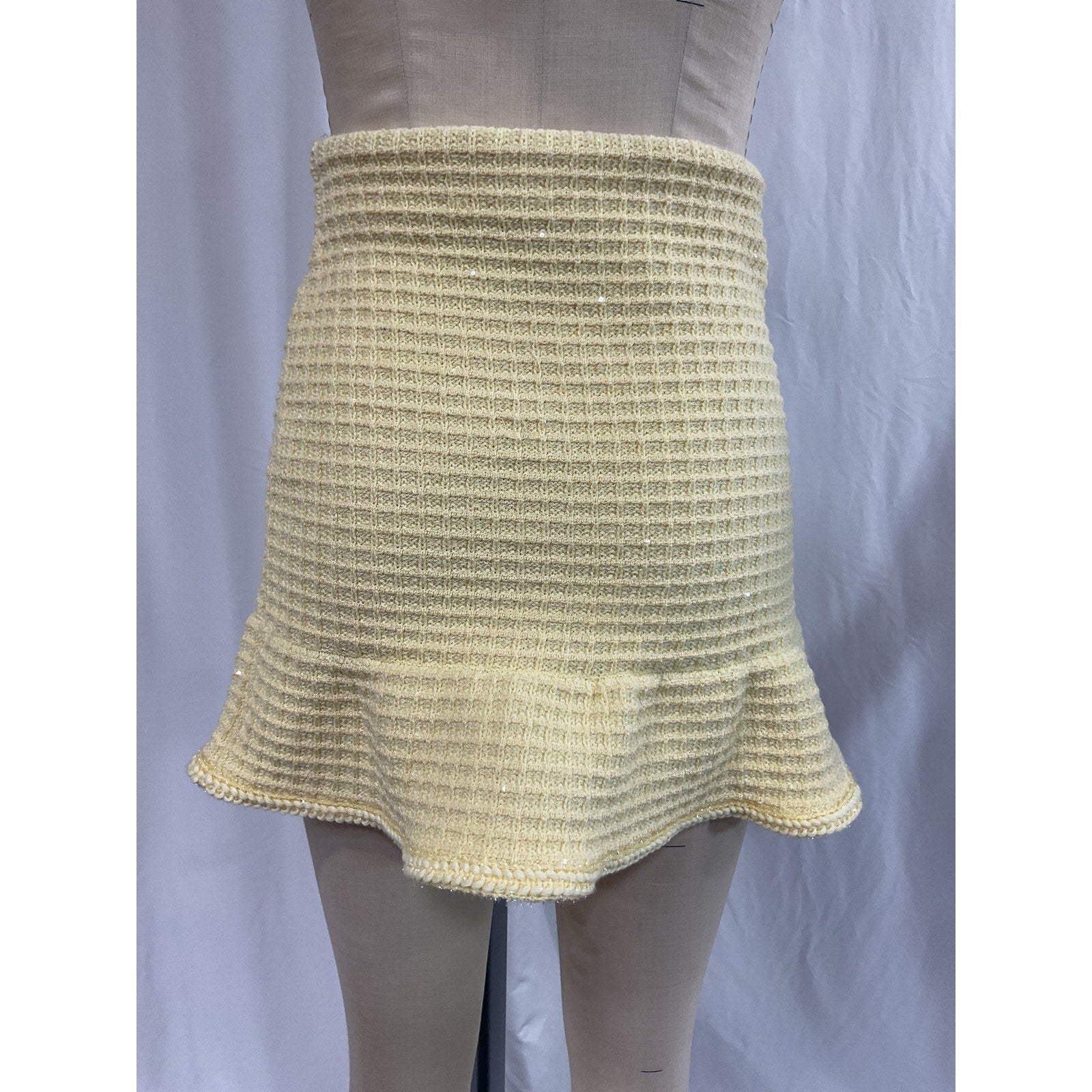 Self-Portrait 'Textured' Yellow Knit Skirt Size S